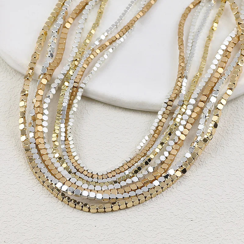 Square Stone Beads for Jewelry Making - Matte Plated Gold Silver Rose Color, 2mm & 3mm, Loose Beads for Bracelets & Crafts