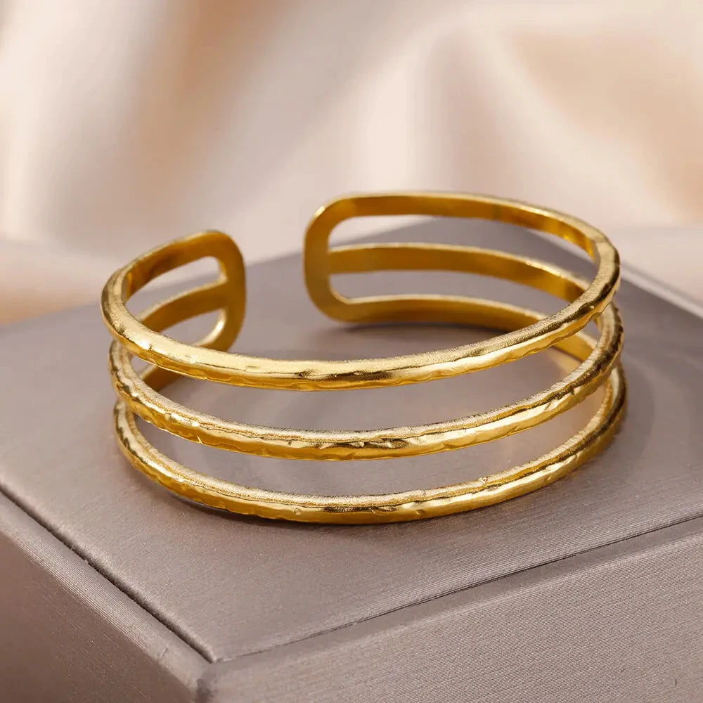 Gold Plated Stainless Steel Multi-Layer Bangles Bracelet for Women 2023