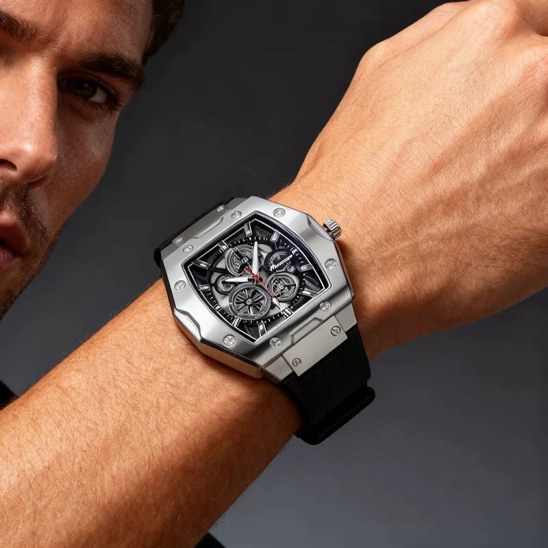 Luxury Men's Skeleton Faux Mechanical Watch Silicone Quartz Sport Watch