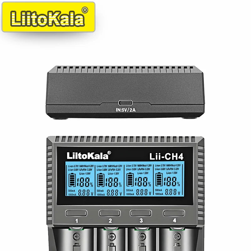 Smart Battery Charger for 18650, 21700, 26650, AA, AAA Batteries - Fast USB-C Charging
