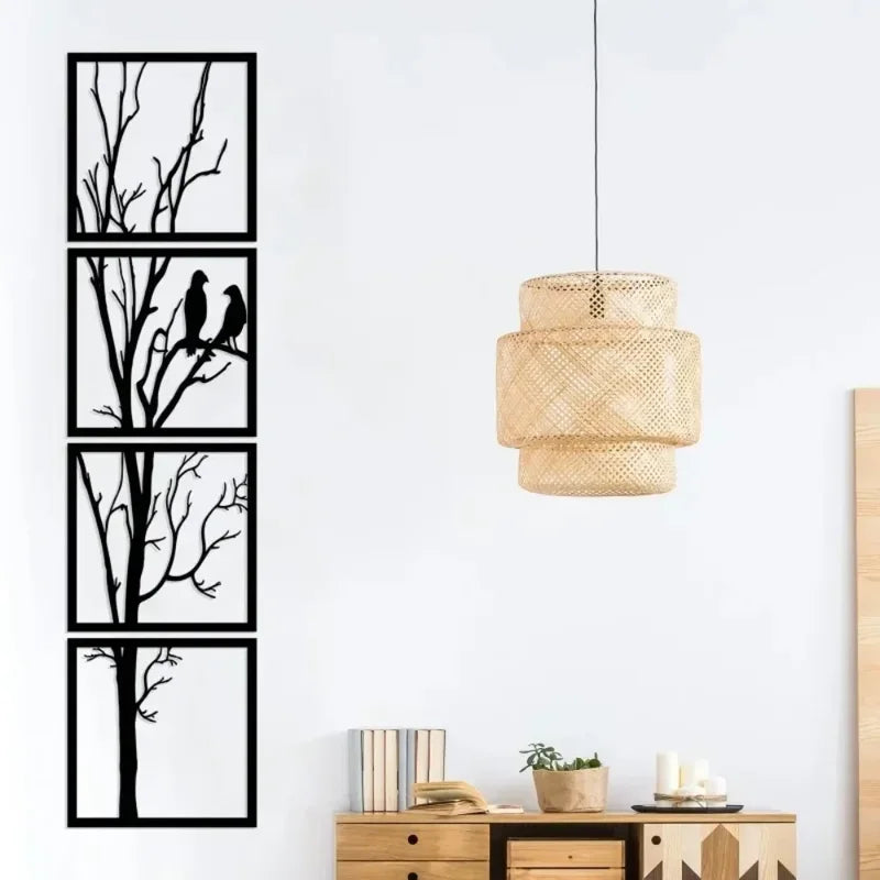 4-Piece Metal Tree & Bird Wall Art Set - Elegant Home Decor