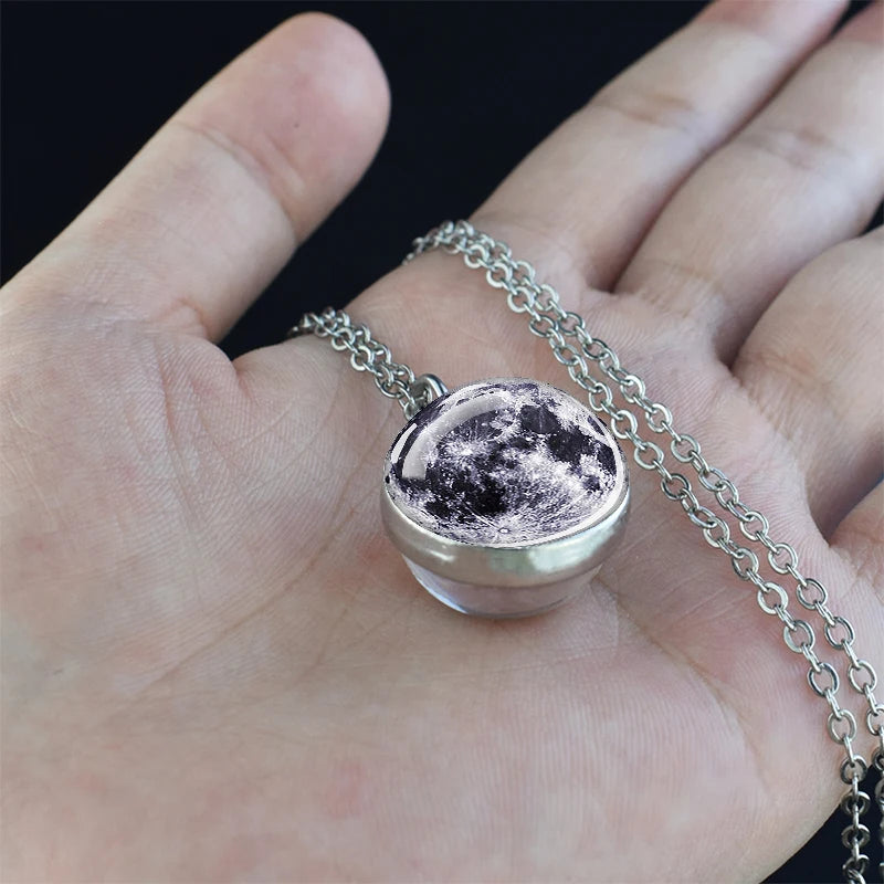 Solar System Planet Necklace with Moon Earth Jupiter Neptune Mars Venus Glass Ball Pendant Jewelry