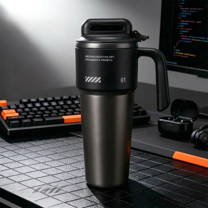 Insulated Stainless Steel Water Bottle with Flip Lid & Straw - 1L Vacuum Thermos Mug for Travel & Home