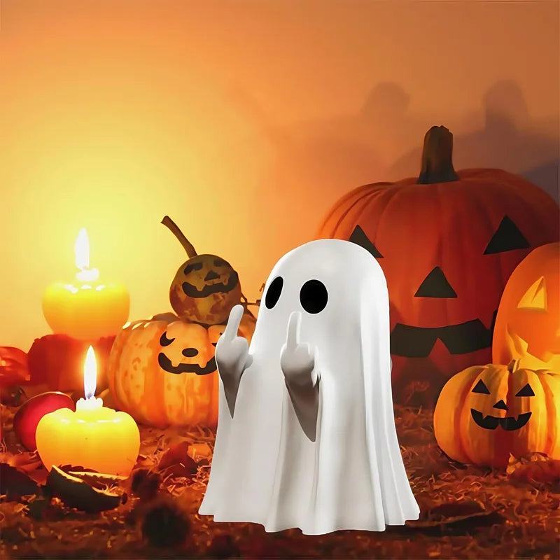Cute Middle Finger Ghost Halloween Decor - Small Quirky Centerpiece for Home