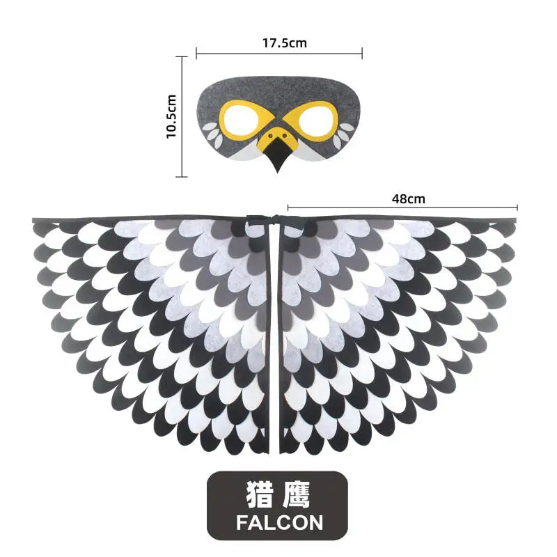 Kids Bird Wings & Mask Costume Set for Stage Play Halloween Cosplay