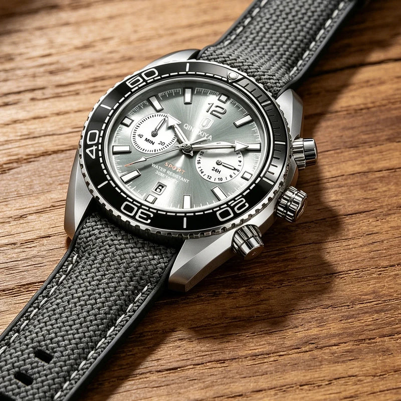 Men's Sport Chronograph Wristwatch with Luminous Dial and Silicone Band