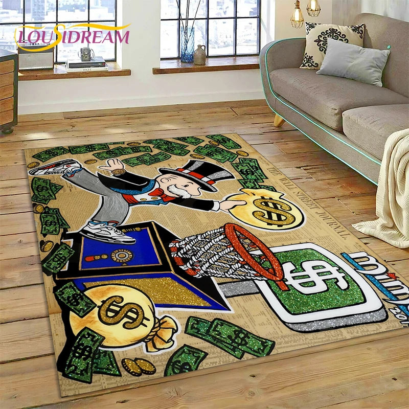 Game Dollar Monopoly Cartoon Money Rug Carpet for Living Room & Bedroom