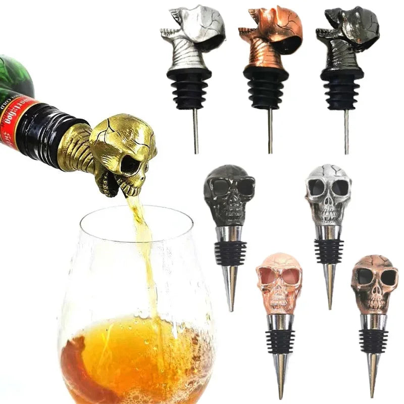 Halloween Skull Head Wine Pourer with Silicone Stopper - Party Bar Accessory