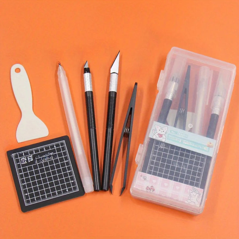DIY Scrapbooking Tool Kit with Pen Carving Knife Tweezers Cutting Pad - Multi Color Options