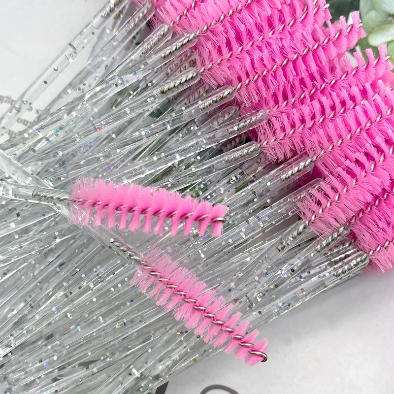 50Pcs Mascara Wands Eyelash & Eyebrow Applicator Spoolers with Crystal Diamond Handle
