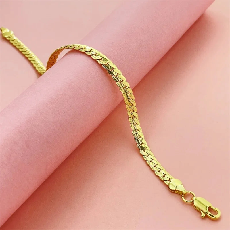 925 Sterling Silver 18K Gold Embossed Bracelet for Men Women - Wedding Gift