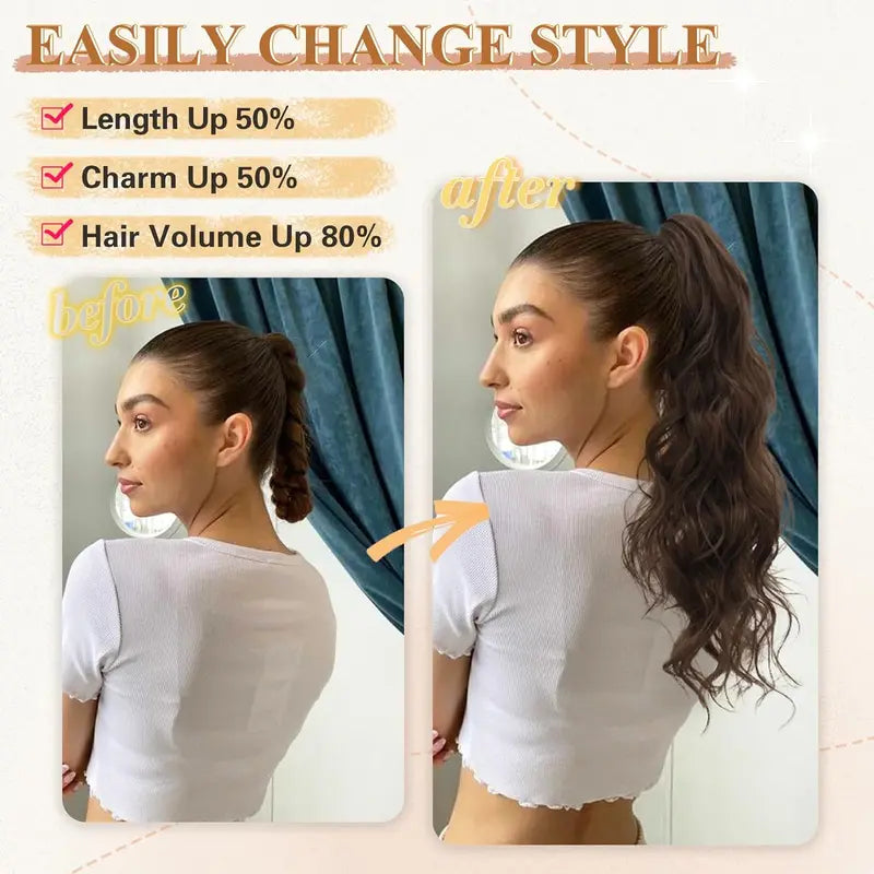 Synthetic Ponytail Extension with Claw Clip - Wavy Curly Hair Pieces for Women