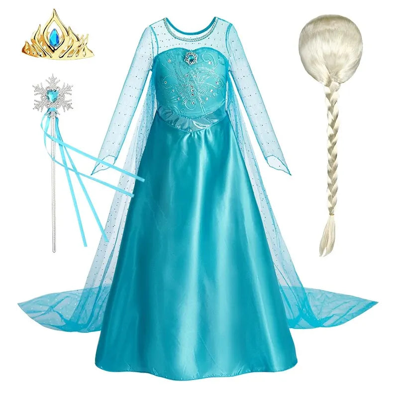 Girls Halloween Elsa Dress with Long Cloak Kids Princess Costume Snow Queen Carnival Outfit