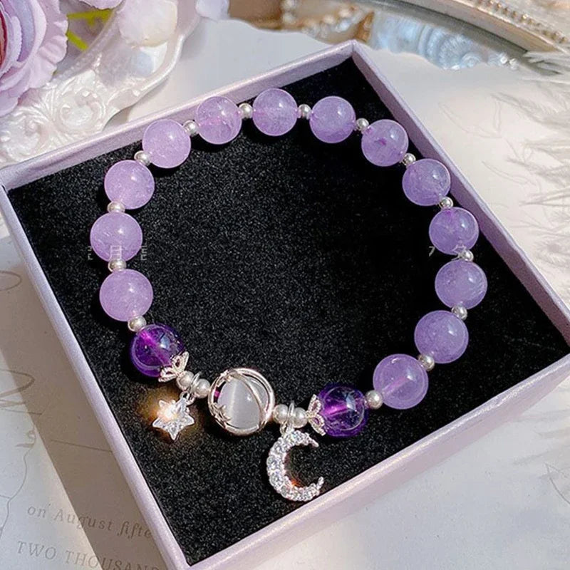 Star Chain Tassel Bracelet for Women Fantasy Blue Crystal Beads Elastic Jewelry Gift