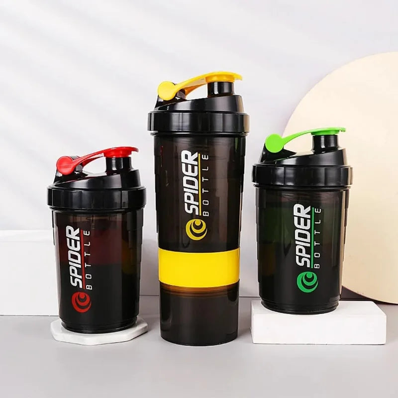 3-Layer Protein Shake Bottle with Water Bottle Function - Durable Plastic Mixing Cup for Fitness