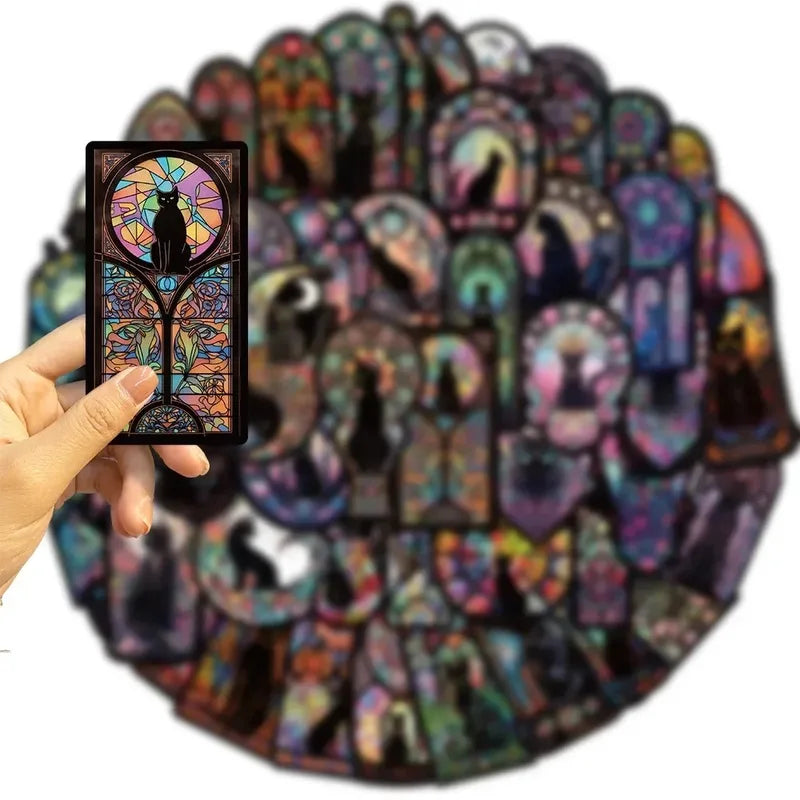 50PCS Gothic Cat Moon Stickers Halloween Tarot Decals for Scrapbook Phone Luggage