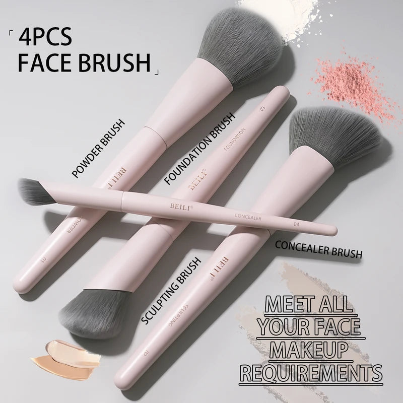 Professional Vegan Makeup Brush Set 12 Pcs - Eco-Friendly Synthetic Brushes for Face & Eyes