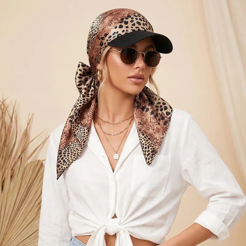Women's Sun Hat Self-Tie Brimmed Scarf Cap for Beach Vacation Sun Protection