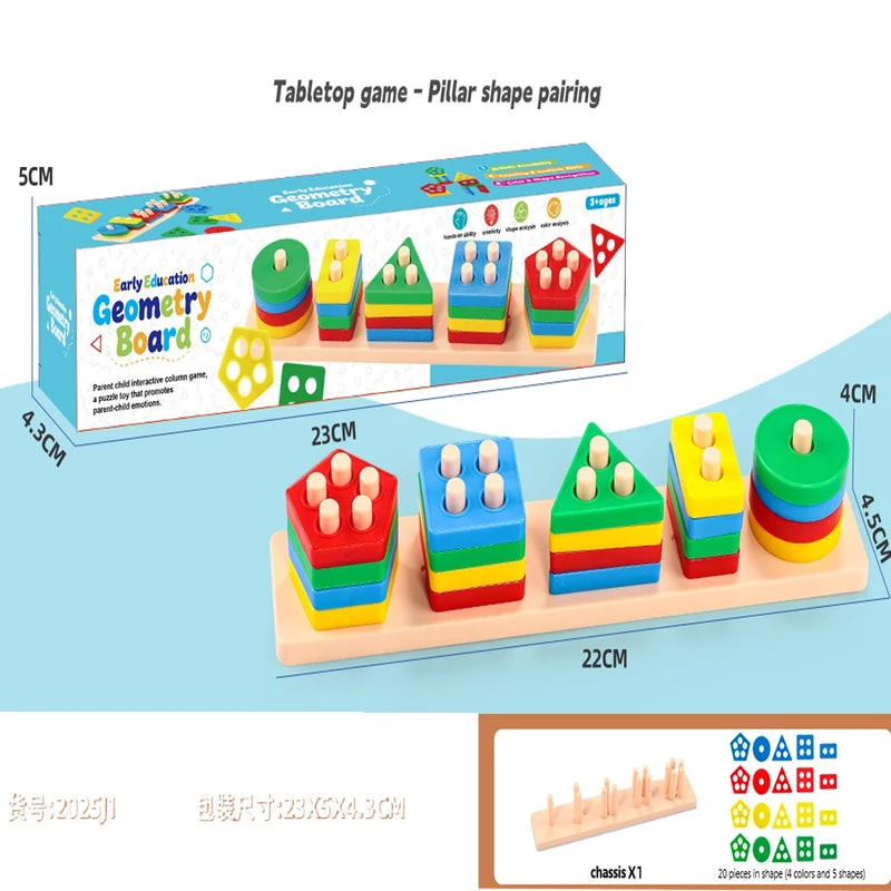 Shape Sorting Stacking Toy for Kids 3+ Montessori Geometric Matching Game