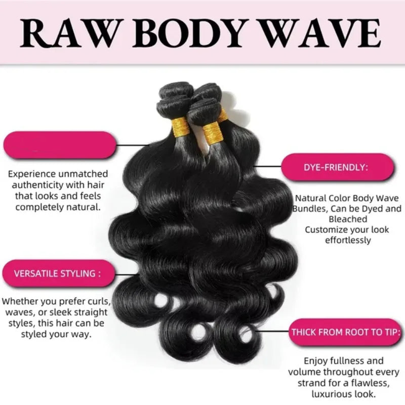 42 Inch Body Wave Human Hair Bundles - Natural Black Virgin Hair Extensions