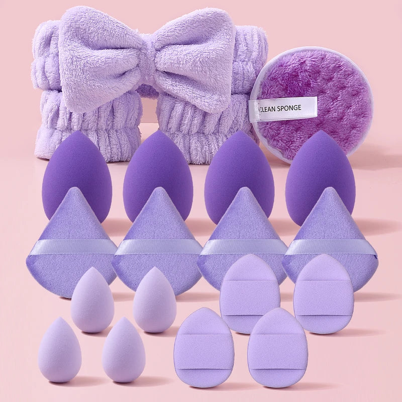 20PCS Makeup & Skincare Tool Set with Sponges Headbands and Wristbands - Flawless Base