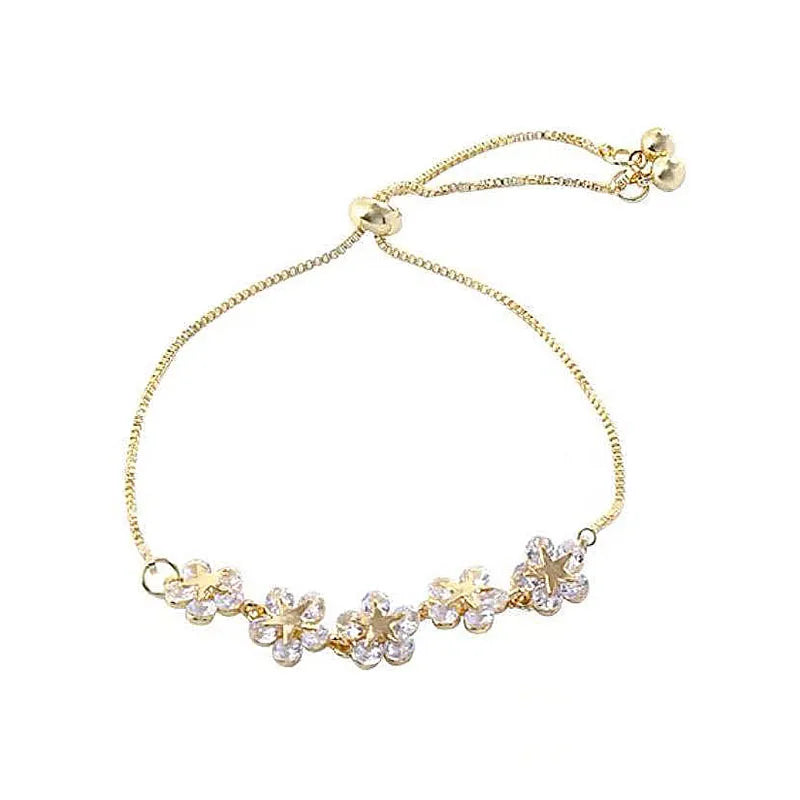 Gold Plated Crystal Flower Charm Bracelet for Women Wedding Gift Jewelry