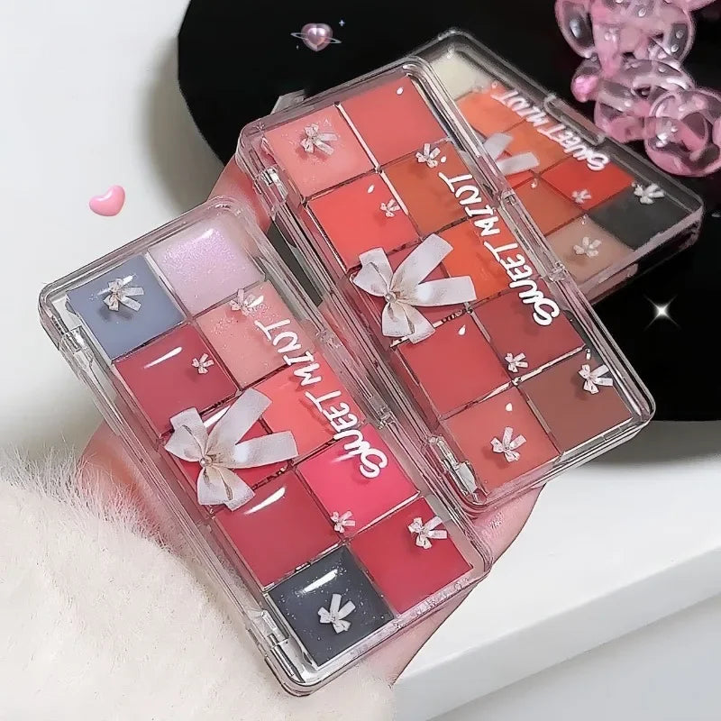 Hydrating Lip Gloss Palette with Mirror - Moisturizing Lipstick & Lip Glaze Set