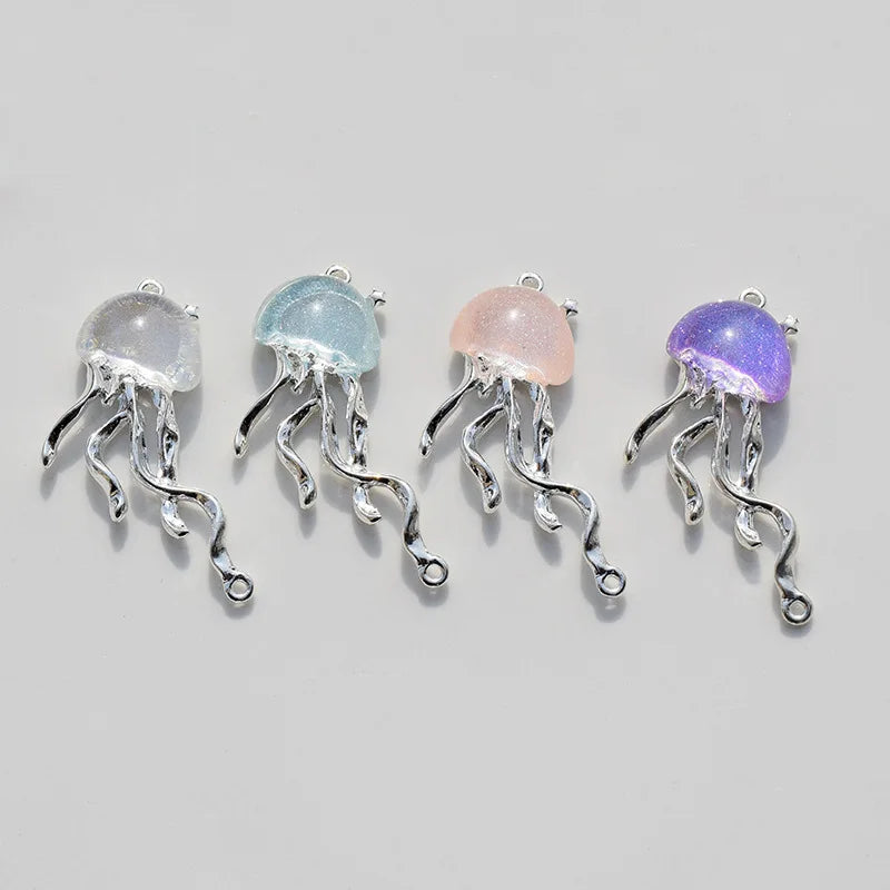 8pcs Ocean Animal Enamel Charm Beads for Jewelry Making - Jellyfish Dangle 40x22mm