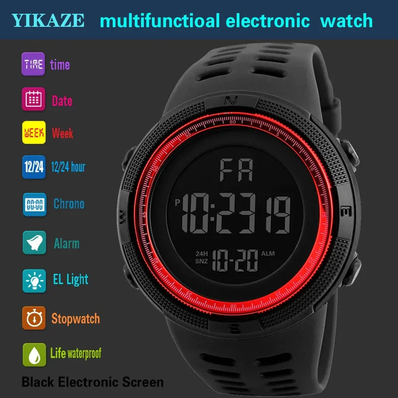 Men's Digital Sports Watch Waterproof Multifunction Military Wristwatch
