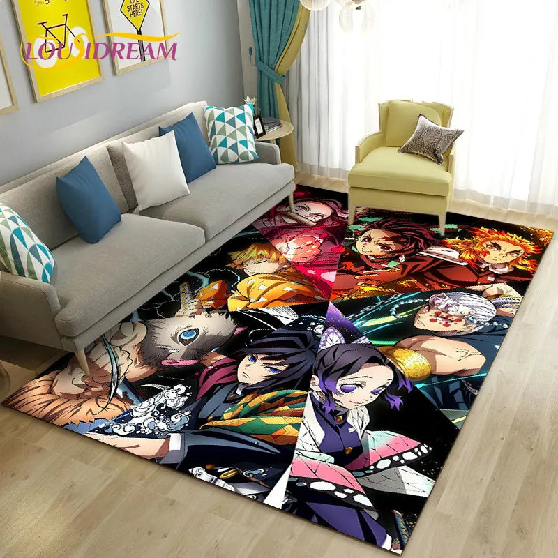 3D Demon Slayer Cartoon Area Rug for Living Room & Kids' Bedroom - Non-slip Large Carpet