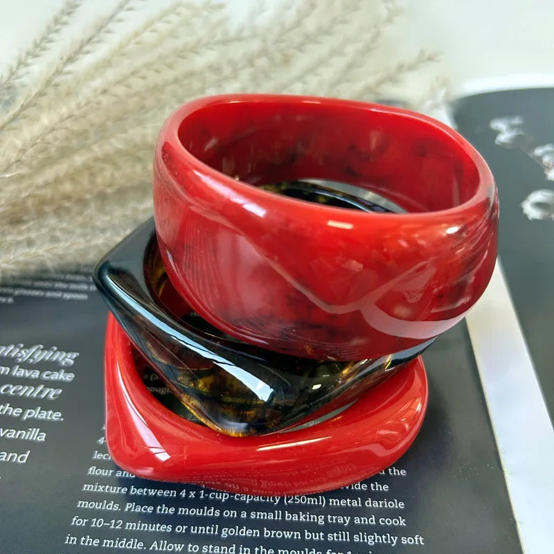 Vintage Punk Geometric Resin Bracelet Set - Wide Thick Stacked Jewelry