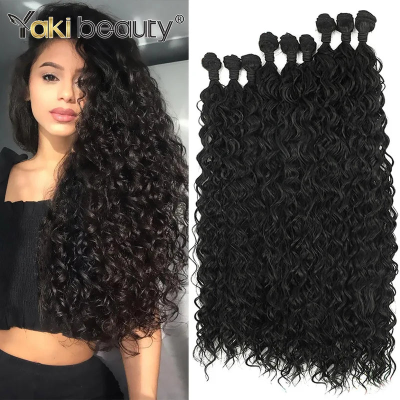 Synthetic Kinky Curly Hair Extensions 9PCS Set Water Wave Full to End