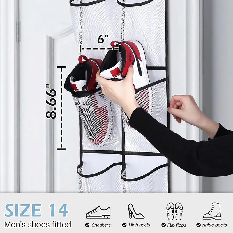 Over-the-Door Shoe Organizer with 12 Mesh Pockets - Large Storage Bag for Bedroom Closet