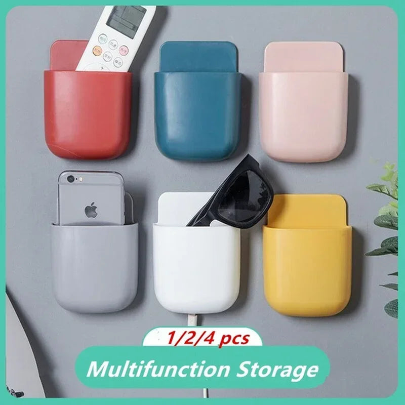 Wall Mounted Remote Control Storage Box Organizer with Charging Port - Space-Saving Multi-Use Holder