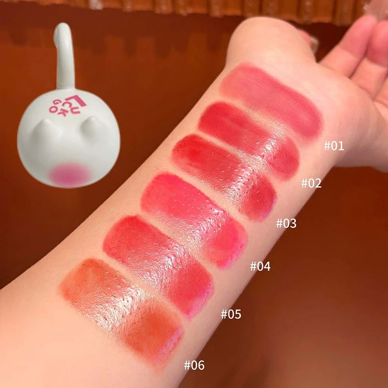 Cute Cat Shaped Mirror Lip Gloss with Brush - Clear Non-Stick Lip Balm