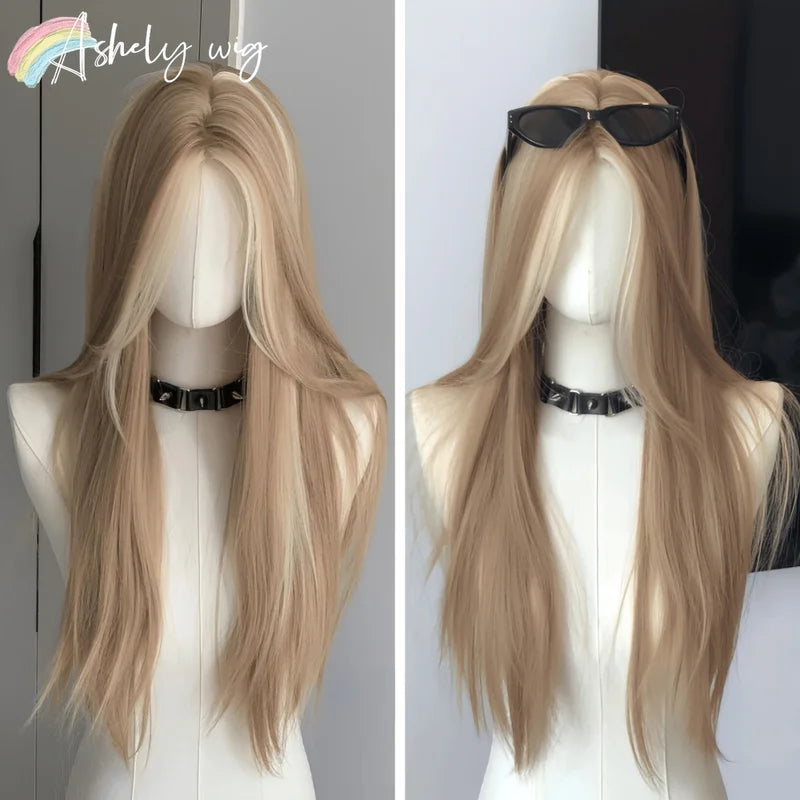 Long Straight Blonde Wig for Women - Lace Front Synthetic Cosplay & Daily Use