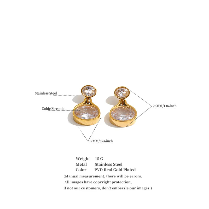 Stainless Steel Drop Earrings with Cubic Zirconia - Dainty Round Jewelry for Daily Wear