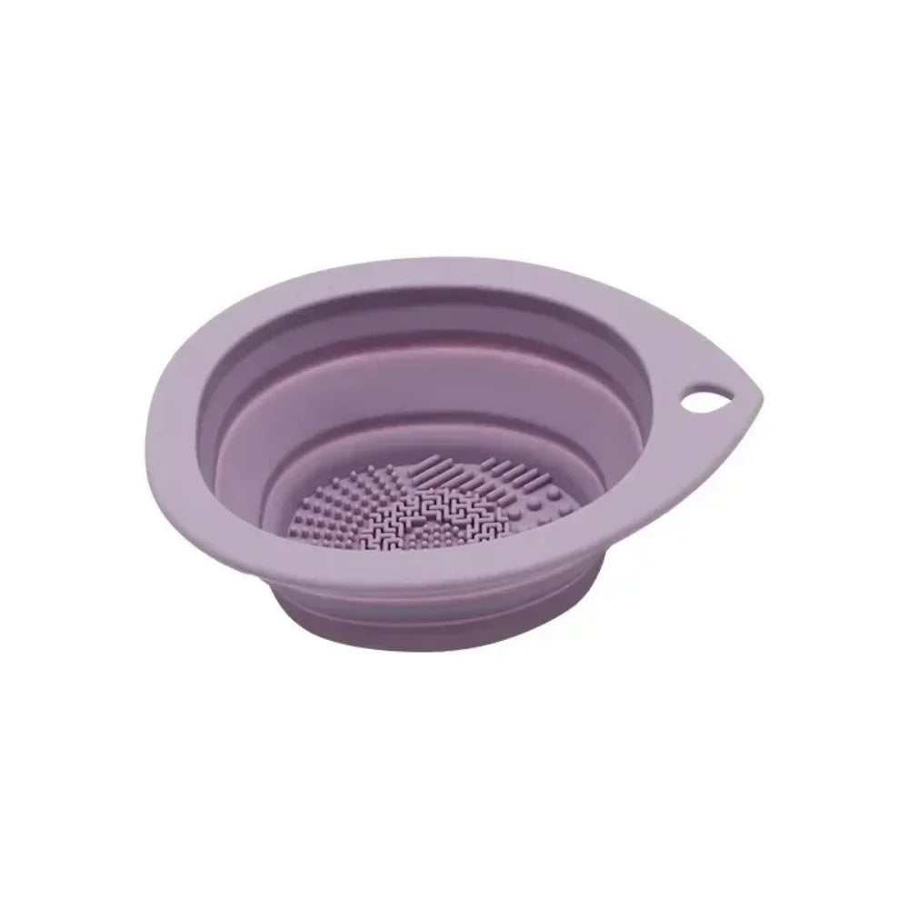 Silicone Foldable Makeup Brush Cleaner Bowl with Soft Mat for Brushes & Sponges