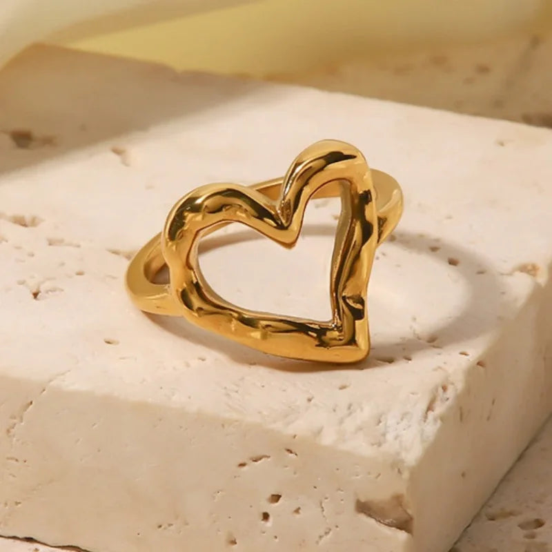 Waterproof Stainless Steel Heart Ring for Women - Stylish Non-Fading Jewelry