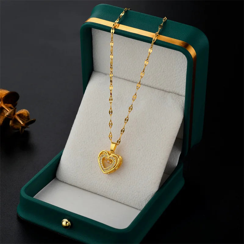 Cute Heart Pendant Necklace for Women Stainless Steel Clavicle Chain Wedding Jewelry