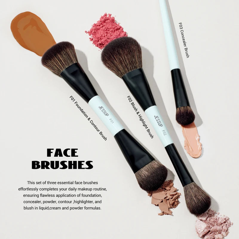 Jessup Makeup Brush Set 2/3/6/10PCS Double Sided Foundation Contour Blush Eyeshadow Cruelty-Free