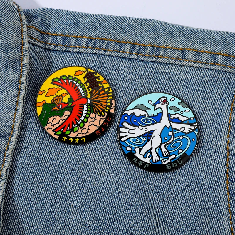 Anime Mythical Creatures Enamel Pin Set - Lugia & Ho-Oh Collectible Badge