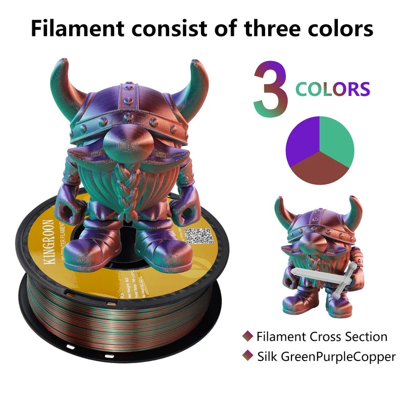 Tri-Color Silk PLA 3D Printer Filament 10kg - 1.75mm for FDM 3D Printing