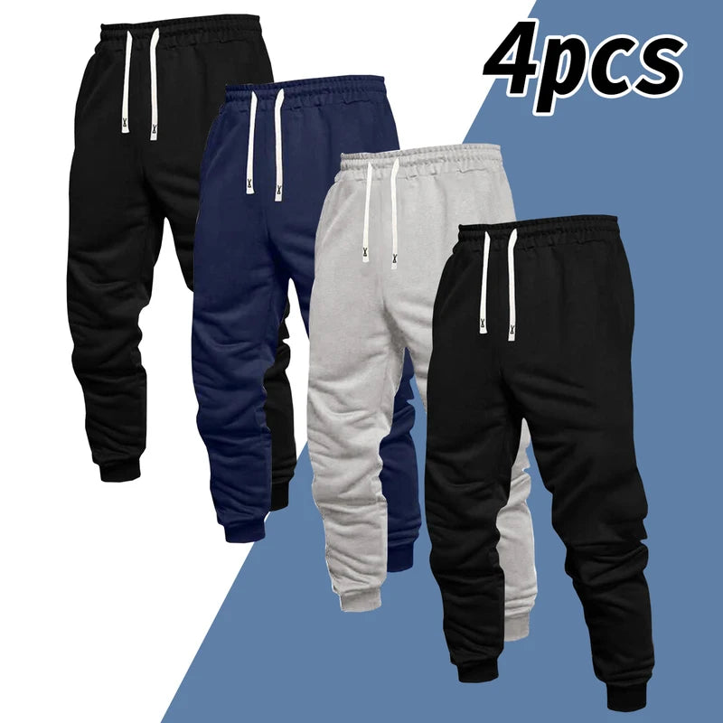 Men's 4-Piece Casual Sports Pants with Ankle Tie for Outdoor Jogging All Year