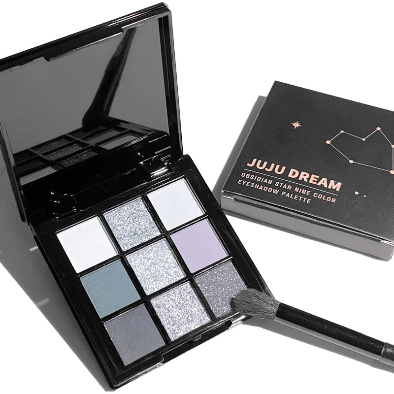 Nine-Color Eyeshadow Palette with Makeup Brush for Smoky & Brightening Looks
