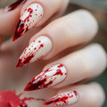 24Pcs Halloween Fake Nails with Red Blood Design - Press On Full Cover Manicure Set