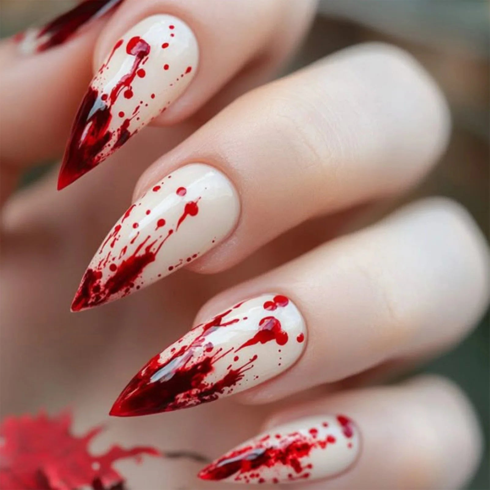24Pcs Halloween Fake Nails with Red Blood Design - Press On Full Cover Manicure Set