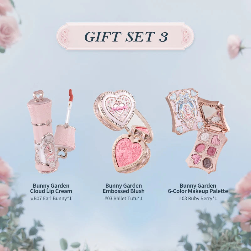Makeup Gift Set with Eyeshadow Palette and Lipstick - Bunny Garden Collection