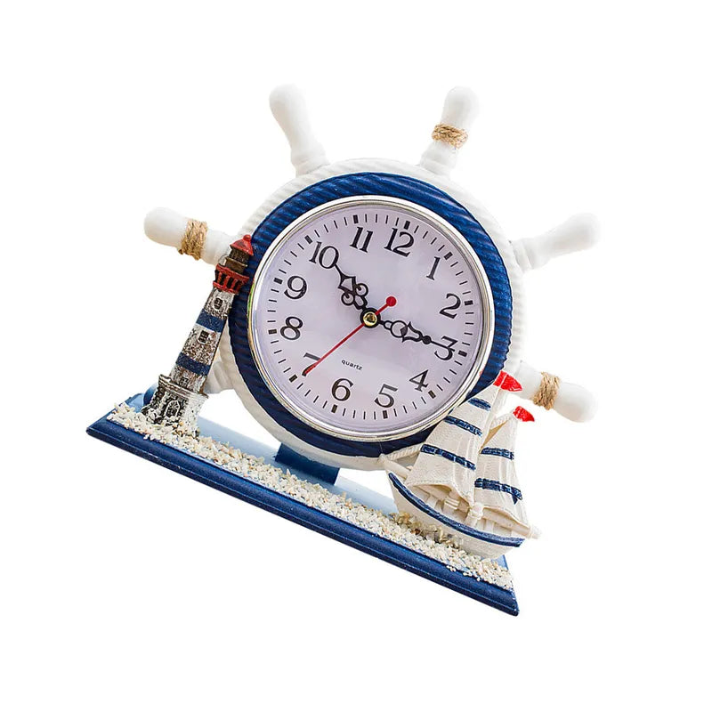 Nautical Style Desk Clock Ocean Theme Silent Tower Lamp for Home & Office Decor