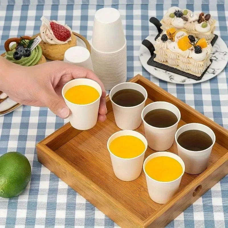 Disposable Mini Paper Cups 50/100pcs for Coffee Candy Tasting Party, Thick & Durable
